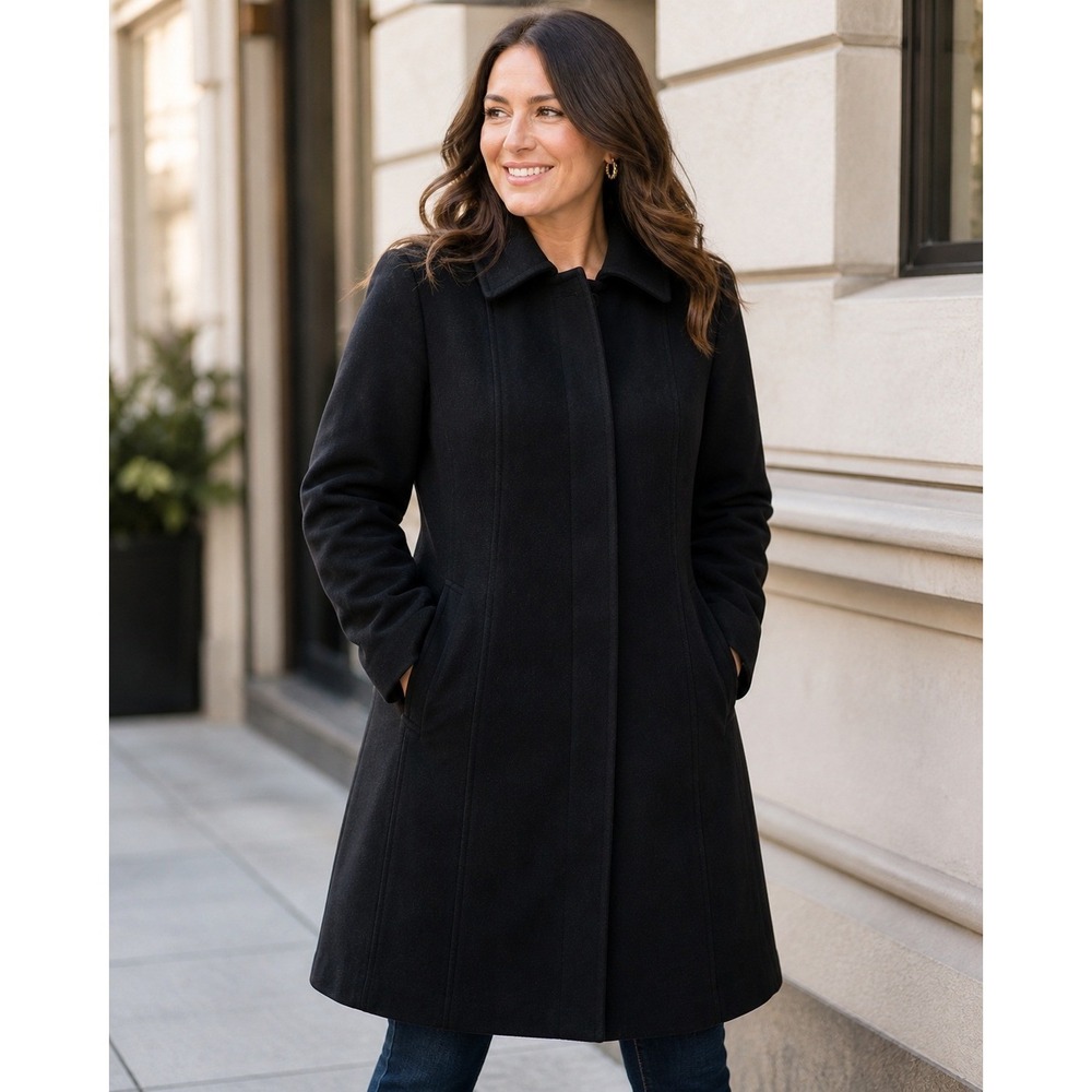 REISS Coat Womens XS Black Topanga Lambs Wool Cashmere Button Front Jacket